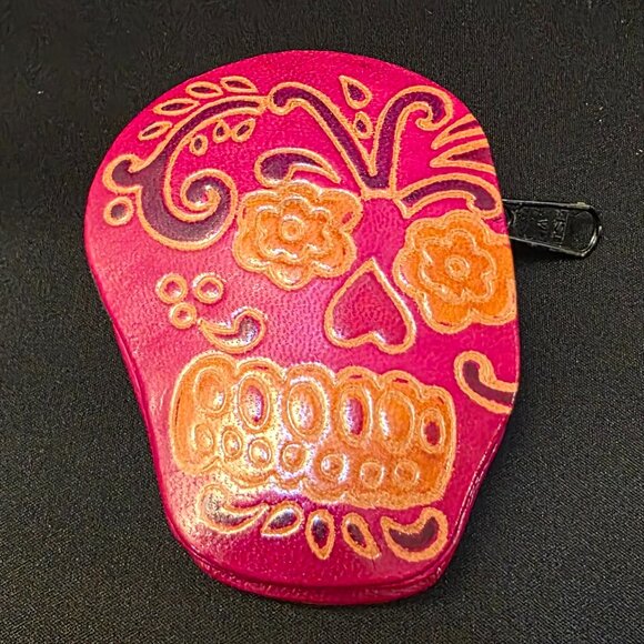 Day of the Dead Dia De Los Muertos sugar skull coin purse leather - Picture 1 of 7
